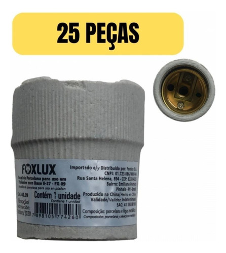 Kit 25 Soquete Receptaculo Porcelana Bocal E27 1451n Foxlux