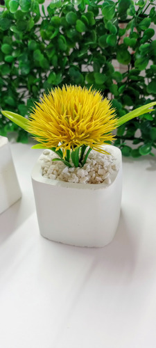80 Macetitas De Concreto Con Planta Artificial Blanco Prisma
