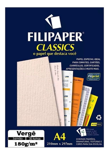 Papel Vergê Salmão 120g 30 Folhas Filipaper