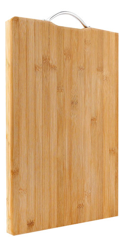 Tabla De Picar Bambú Con Asa De Metal 24cm X 34cm Color Marrón Claro Liso