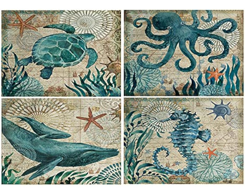 7colorroom Sea Turtle Table Mats Set Of 4 Beach Ocean Theme 