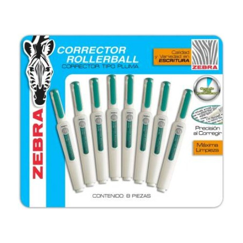 Corrector Líquido Zebra Rollerball 8 Pzas De 8 Ml