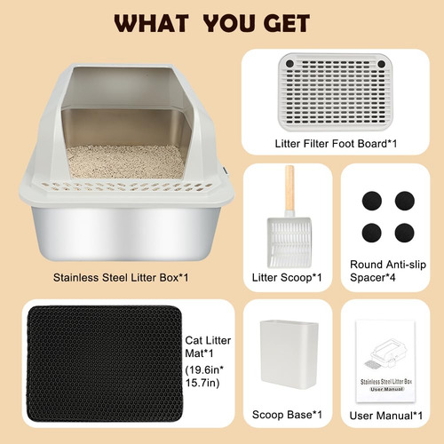 Caja De Arena Para Gatos Vivifying De Acero Inoxidable Xl Co