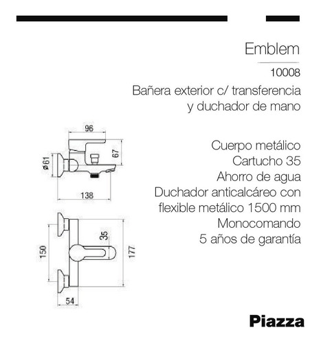 Imagen 4 de 7 de Griferia Ducha Exterior Piazza Monocomando Emblem Yvon Metal