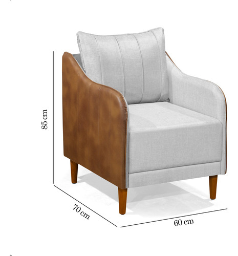 Cadeira Poltrona Sofa Sala de Estar Corano Nozes e Linho com Almofada Pés Palito Castanho Arkell