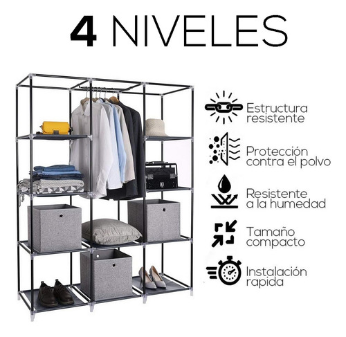 Closet Organizador Ropero Armable De Acero Armario Portatil Azul