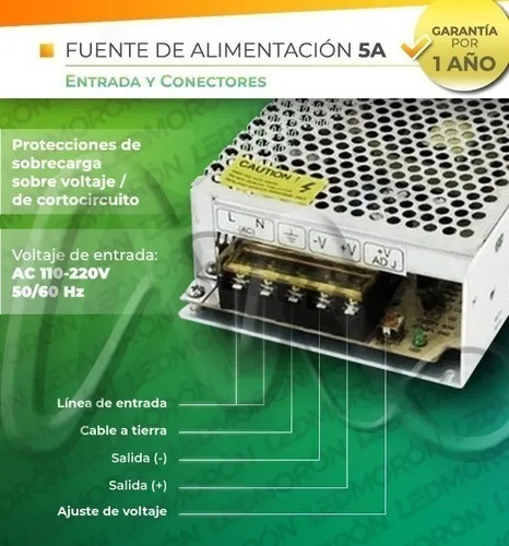 Imagen 3 de 7 de Fuente Switching Metal 12v - 5amp Tira Led Cctv Trafo