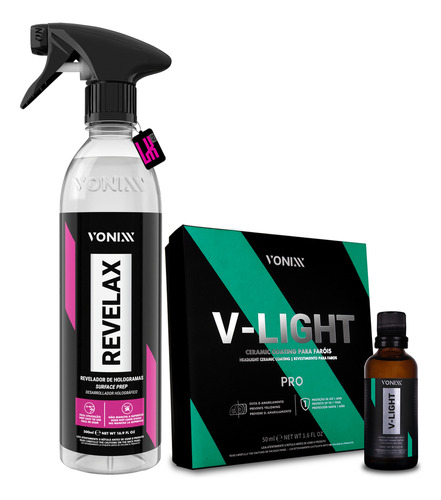 Kit Vitrifica Farol V-light Pro + Revelax Limpa Vidro Vonixx