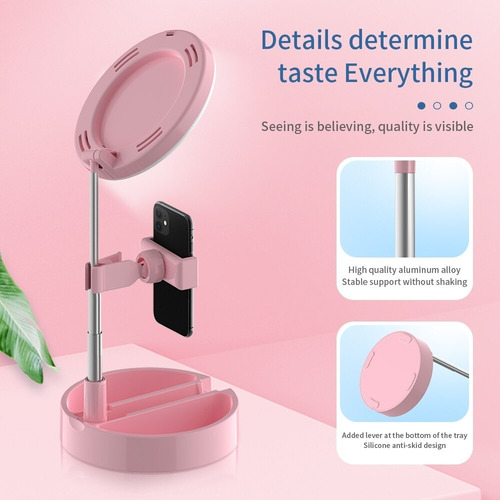 Imagen 5 de 8 de Espejo Para Maquillaje Tocador Soporte Celular 3 Luz Led Usb