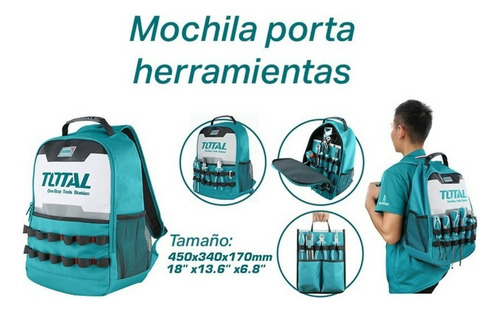 Mochila Porta Herramientas Resistente Total Color Turquesa