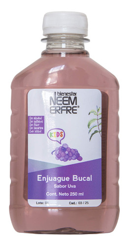 Enjuague Bucal Infantil Sabor Uva Libre De Fluor Y Alcohol