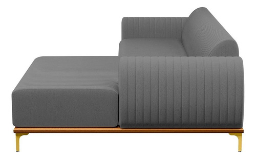 Sofá 265cm 4 Lugares Com Chaise Direito Pés Gold Molino C-41 Cor Cinza Desenho Do Tecido Liso