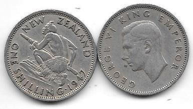 Moneda Nueva Zelanda 1 Shilling Año 1947 Guerrero Maori