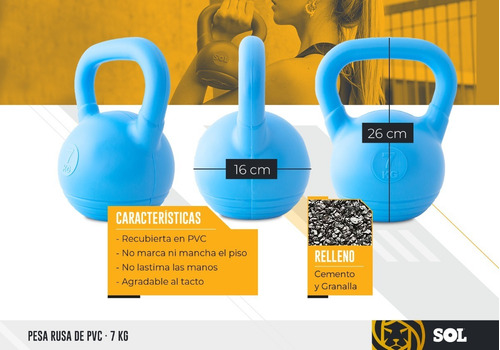 Imagen 2 de 4 de Pesas Rusas 7 Kg Pvc Kettlebell Pesa Rusa Funcional