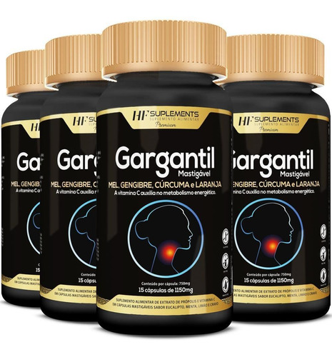 4x Saude Da Garganta Mel Gengibre Curcuma Laranja Mastigavel