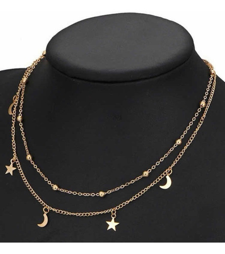 Collar De Moda Gargantilla Con Capas Diseño Luna Y Estrella