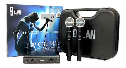 Microfone S/ Fio Dylan Uhf Duplo Multi Frequência Dw-602 Max