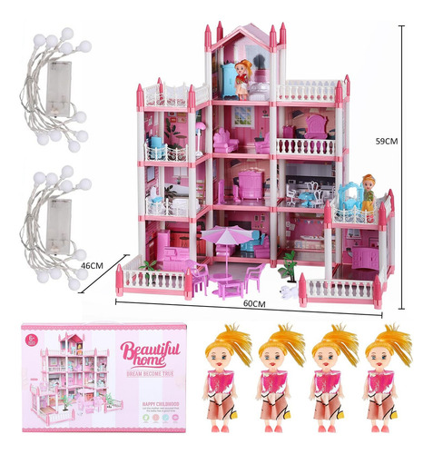 Casa De Muñecas Para Niñas, Casa Muñecas Castillo De 4 Pisos
