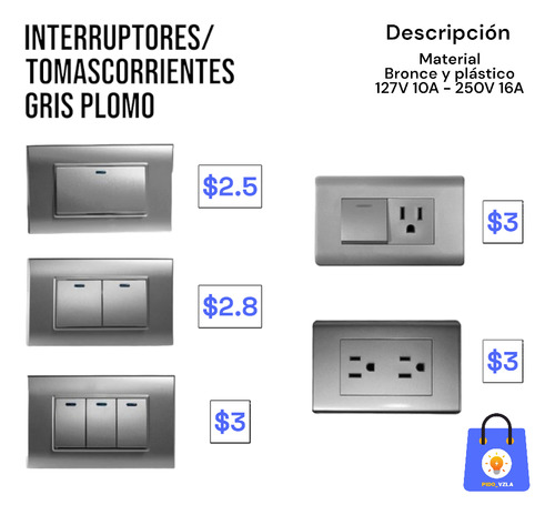 Tomacorriente E Interruptores De Linea Gris Plomo 