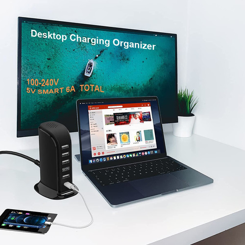 Bloque De Carga 6 En 1 Usb C 40w, 5 Puertos Usb