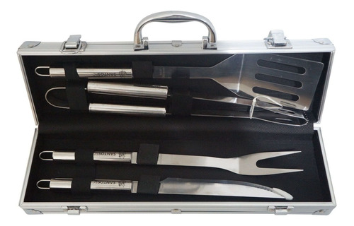 Imagem 3 de 5 de Kit Churrasco 4 Pçs Maleta Santos Aço Inox - Cebola 15028