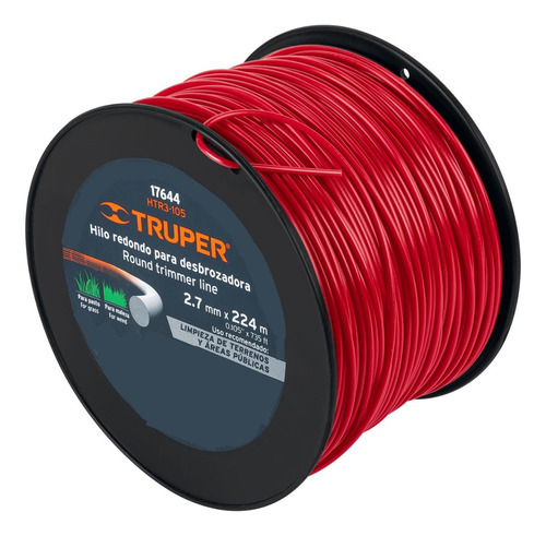 Hilo Para Desbrozadora Rojo En Carrete 2.7mm X 224 Metros