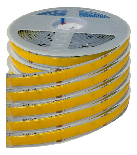 5 Fitas 624 Leds/m Cob Dupla Alta Potência 12v 5m Ip20 3000k