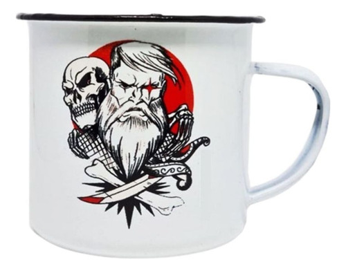 Caneca De Ferro Under Beard Homem Caveira 350ml Barba Rubra Cor Branco