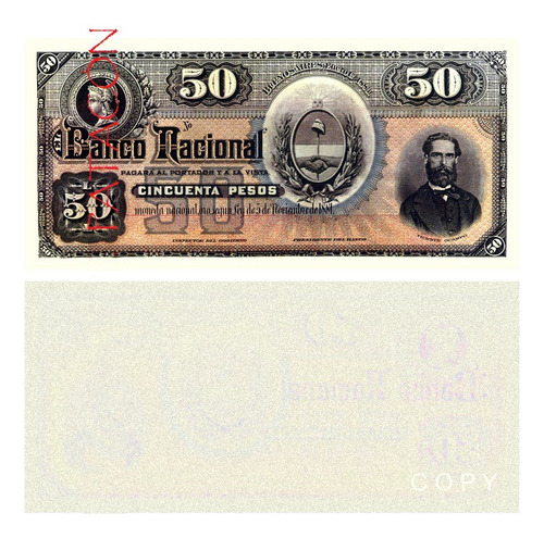 Billete 50 Pesos M N Banco Nacional 1883 /3º- Copia 718s