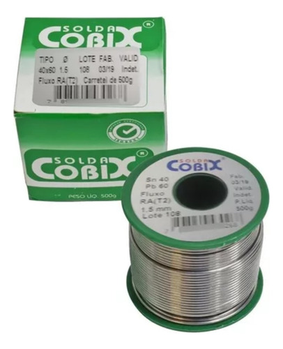 Estanho Solda Cobix Fio 1.5mm 40x60 Rolo 500g Verde Fluxo