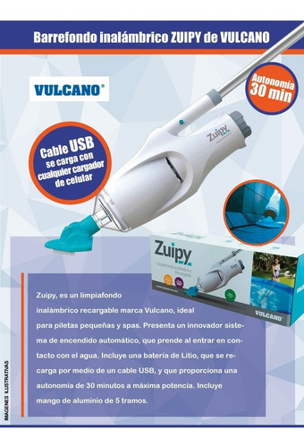 Imagen 3 de 8 de Barrefondo Limpiafondo Inalámbrico Pileta Zuipy De Vulcano