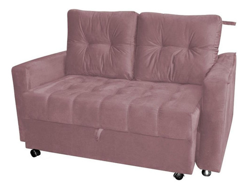 Sofá Cama Casal Drika Veludo Turkey Rosê Matrix