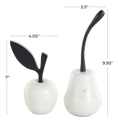 Escultura Abstracta Manzana Y Pera, Juego 2, Blanco, 25cm, 1