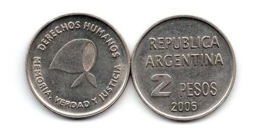 Moneda Argentina 2 Pesos 2006 Derechos Humanos Conmemorativa