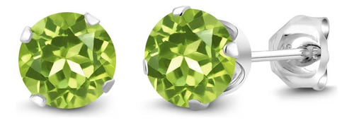 Aretes De Peridoto De Plata De Ley 925 Con 4 Puntas De Gem S