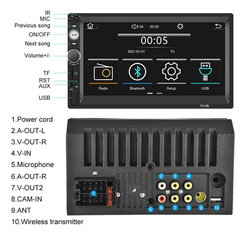 2 Din 7'' Radio Estéreo De Coche Fm Mirrorlink Carplay