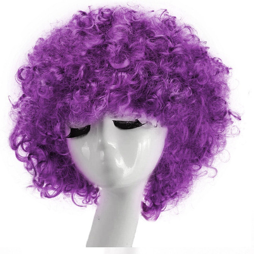 Imagen 1 de 5 de ¡ Peluca Afro Púrpura Fantasía Fiesta Halloween Hora Loca !!
