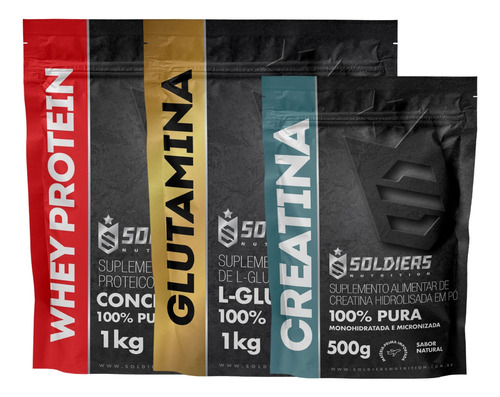 Kit: Whey 5kg + Glutamina 1kg + Creatina 500g