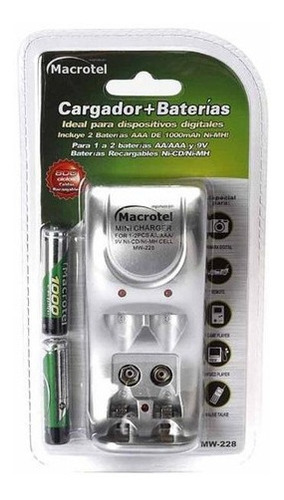 Macrotel Cargador De Pilas Y 2 Pilas Recargables Aaa 1000mah