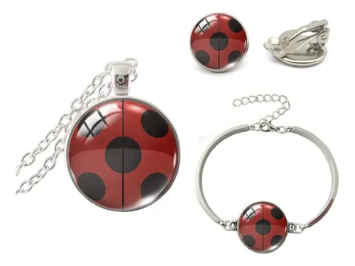 Chriscoco Set Joyería Mariquita Buena Suerte – Pulsera, Collar, Anillo Y Pendientes Regalo Para Mujer