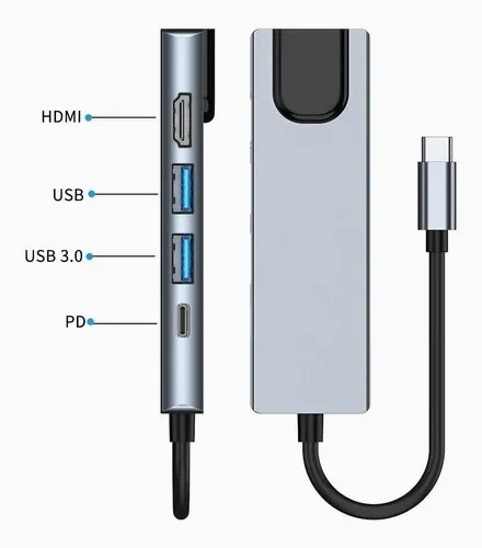 Tipo C Hub 5 En 1 Adaptador Usb C A Hdmi Con Ethernet