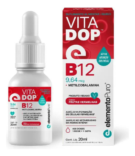 Vitadop B12 Vitamina B12 Liquida Elemento Puro Sabor Frutas Vermelhas