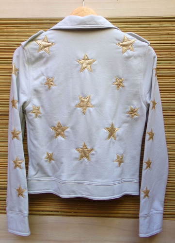 Campera Moto Rocker Algodón Bordada Stars Simil Cuero Dorado