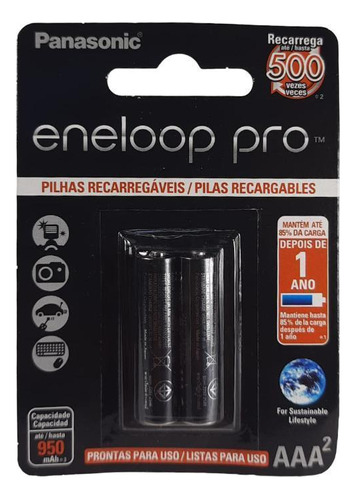 Pilha Aaa Recarregavel 950 Mah Panasonic 2 Unidades