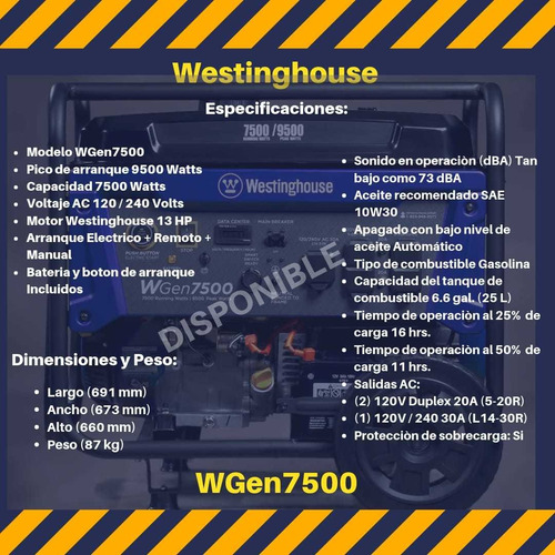 Imagen 3 de 4 de Westinghouse 7500w/9500w