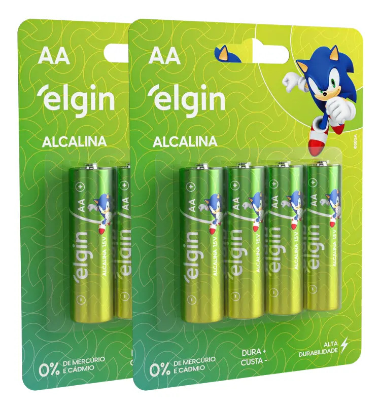 Kit 08 Pilhas Alcalinas Aa 2a Lr6 Elgin 02 Cartelas C 4 Unid