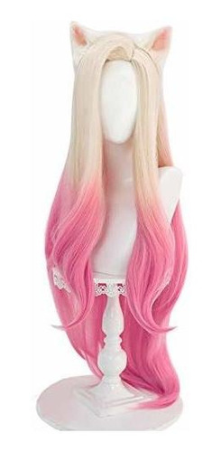 Pelucas - Sl Ombre Pink Cosplay Wigs For Ahri Kda - Women Lo