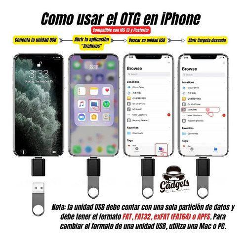 Imagen 2 de 10 de Adaptador Usb A Lighting Para iPhone Y Para iPad Datos