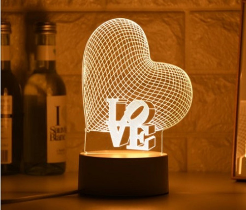 Corazon Love Lampara Led Ilusion 3d, 16 Colores