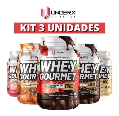 3x Gourmet Iso Whey Protein Isolada (3 Unidades)